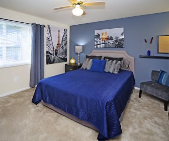 carpeted bedroom with natural light and a ceiling fan, Willow Lake Apartment Homes