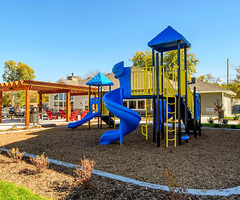 view of jungle gym featuring a yard, RiverEast