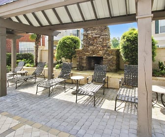 view of patio / terrace featuring an outdoor fireplace and a pergola, Legacy
