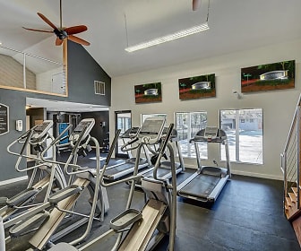 workout area with a ceiling fan and TV, Southgate