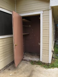 large closet in back yard off patio