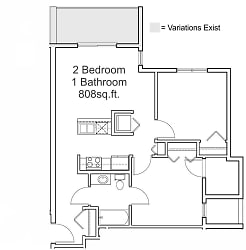 808sq.ft. 2 Bedroom 1 Bathroom