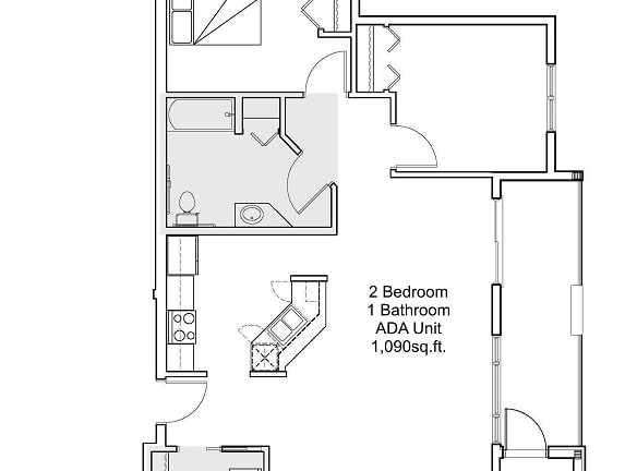 2 bedroom 1 bathroom ADA floor plan